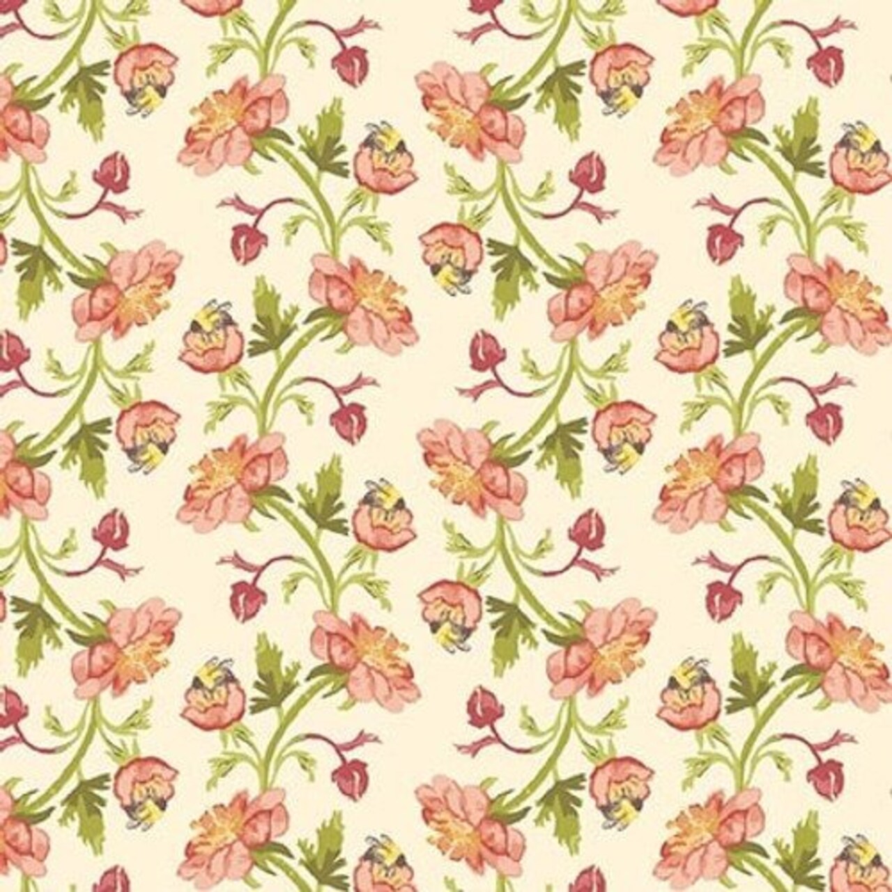 Fabric Henry Glass Cream Medium Floral Bumble and Bloom by the Quarter Yard 1587-44